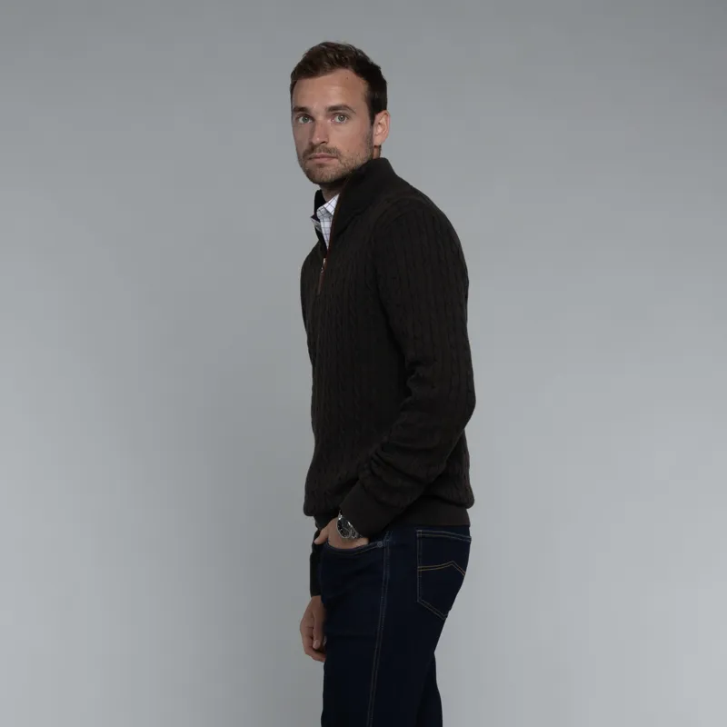 Schoffel Cotton Cashmere Cable 1/4 Zip Jumper Charcoal-2